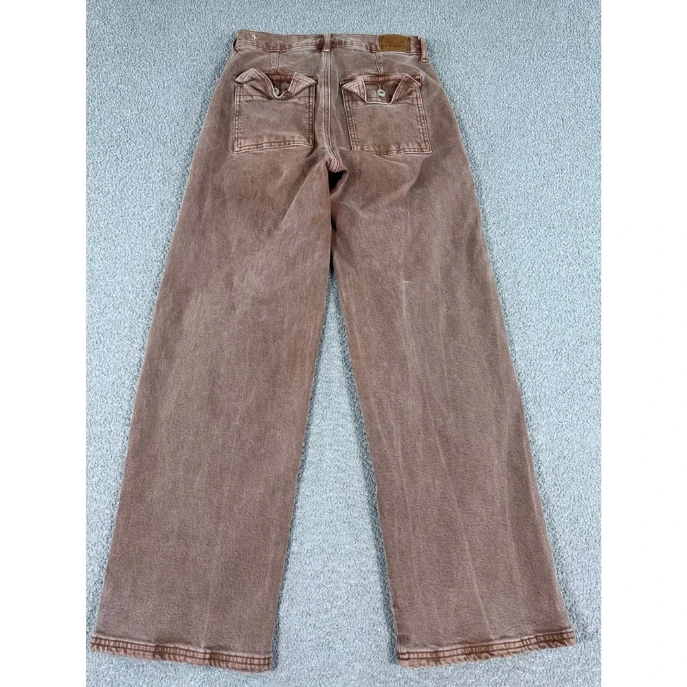 American Eagle Pants Women's 0 Brown Mid Rise Wide Leg Stretch Baggy - Picture 2 of 9